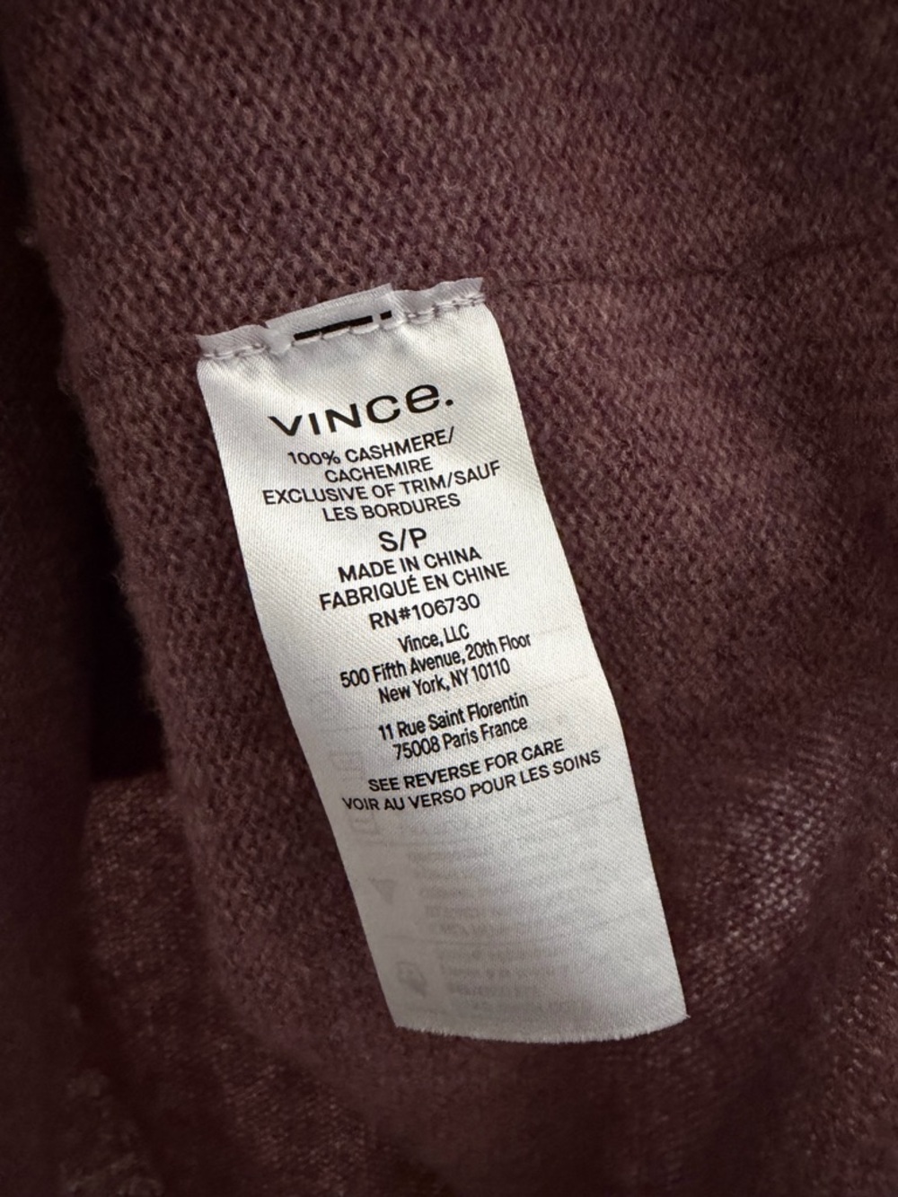 Vince 100% cashmere trimless sweater heathered purple sz small - Picture 5 of 6